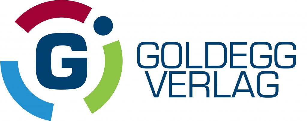 Logo des Goldegg Verlages. Der große Buchstabe G in blau wird umrundet von einem angedeutetend Ring aus den Farben Grün, Rot, Hellblau